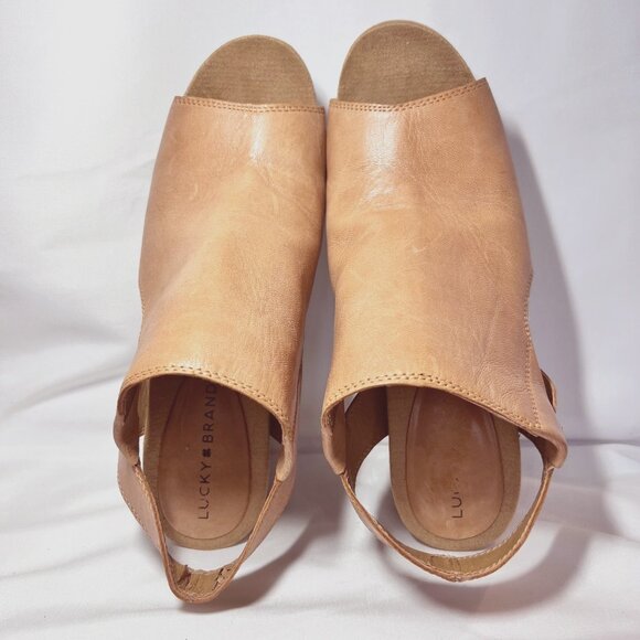 Lucky Brand-LK Saudra Boot-Women's Leather-8 1/2 M-Tanish Camel-Wood 3 1/2" Heel - Picture 7 of 16